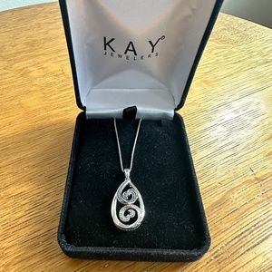 Diamond Open Hearts Necklace - Blue & White, Sterling Silver